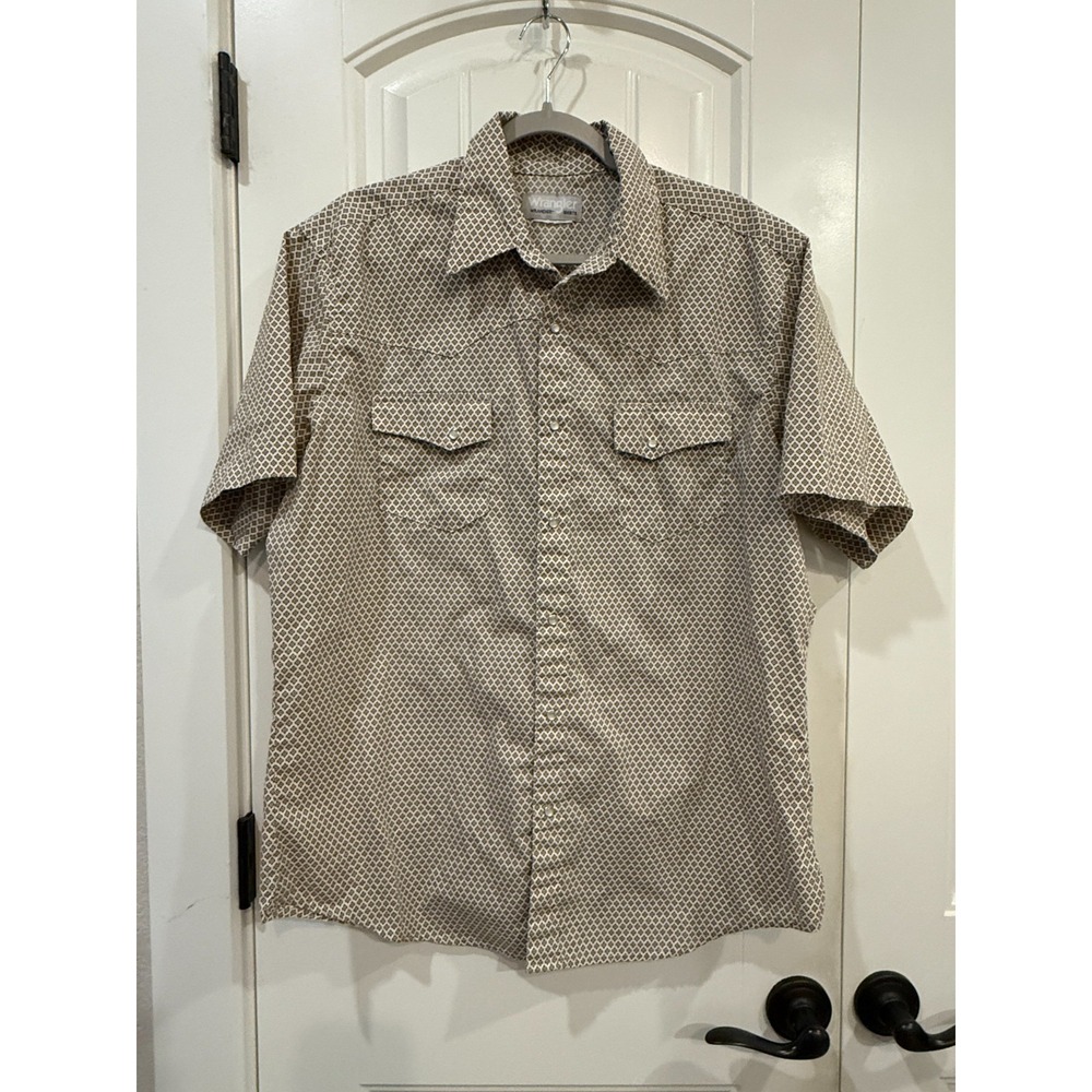 Wrangler Men's Geometric Print Short Sleeve Button Down Western‎ Shirt Size L